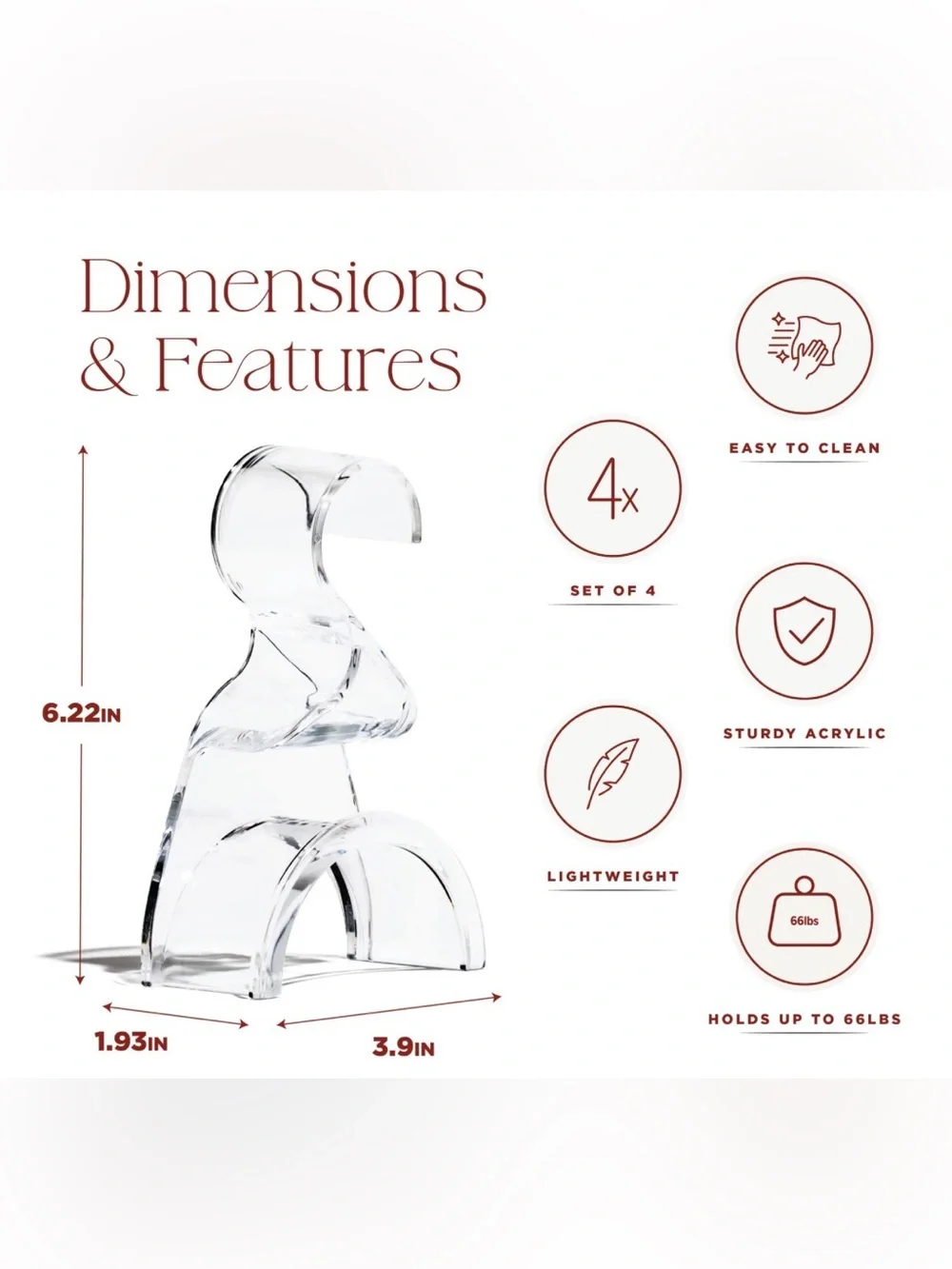 DomeNest Clear Acrylic Backpack & Purse Hangers for Closet, 4 Pack, Holds 66 lbs
